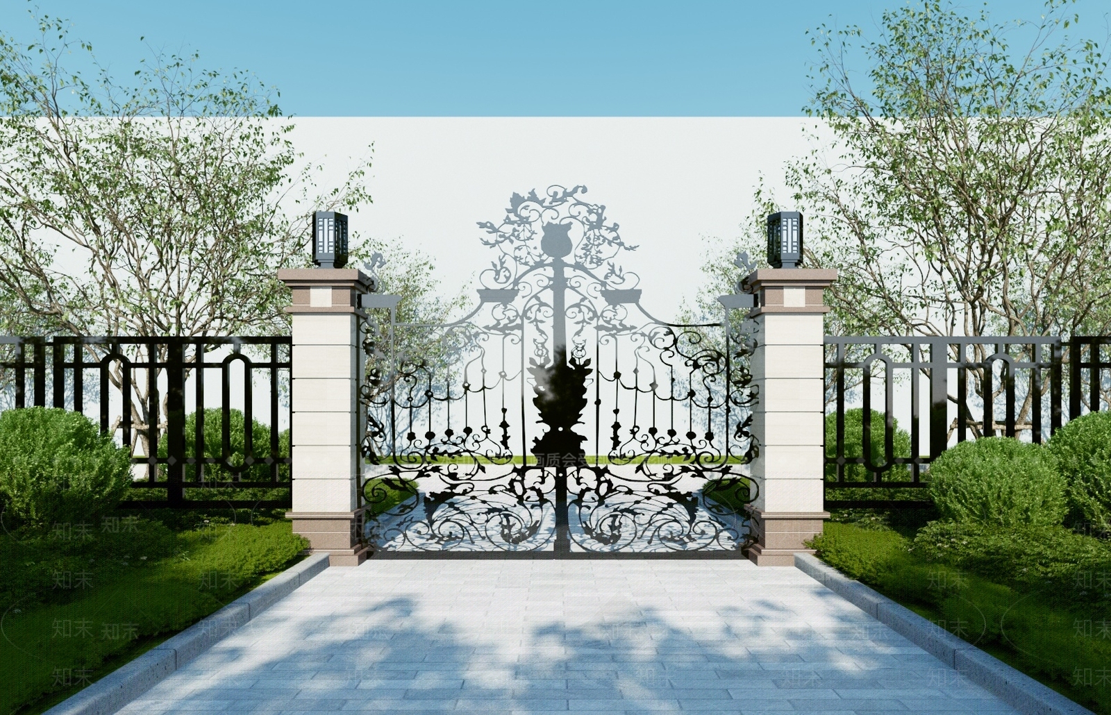 现代铁艺大门3D模型下载【ID:1118549860】