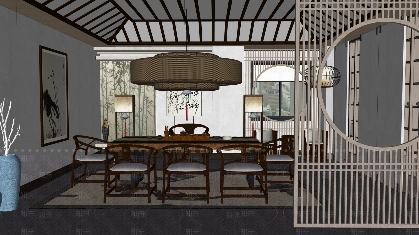 新中式茶馆SU模型下载【ID:1118549832】