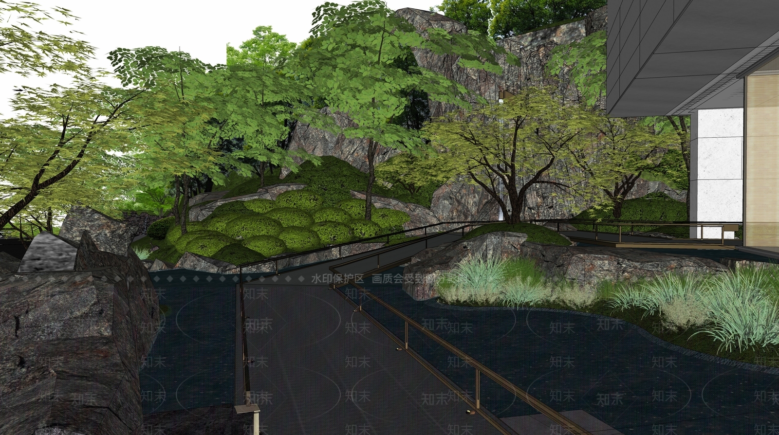现代台阶景观SU模型下载【ID:1118550871】