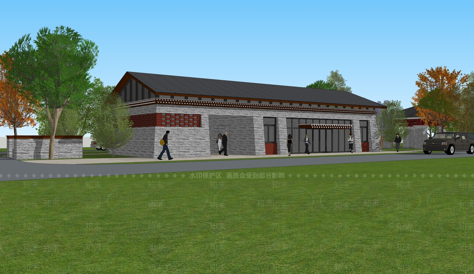 新中式游客中心SU模型下载【ID:1118558844】