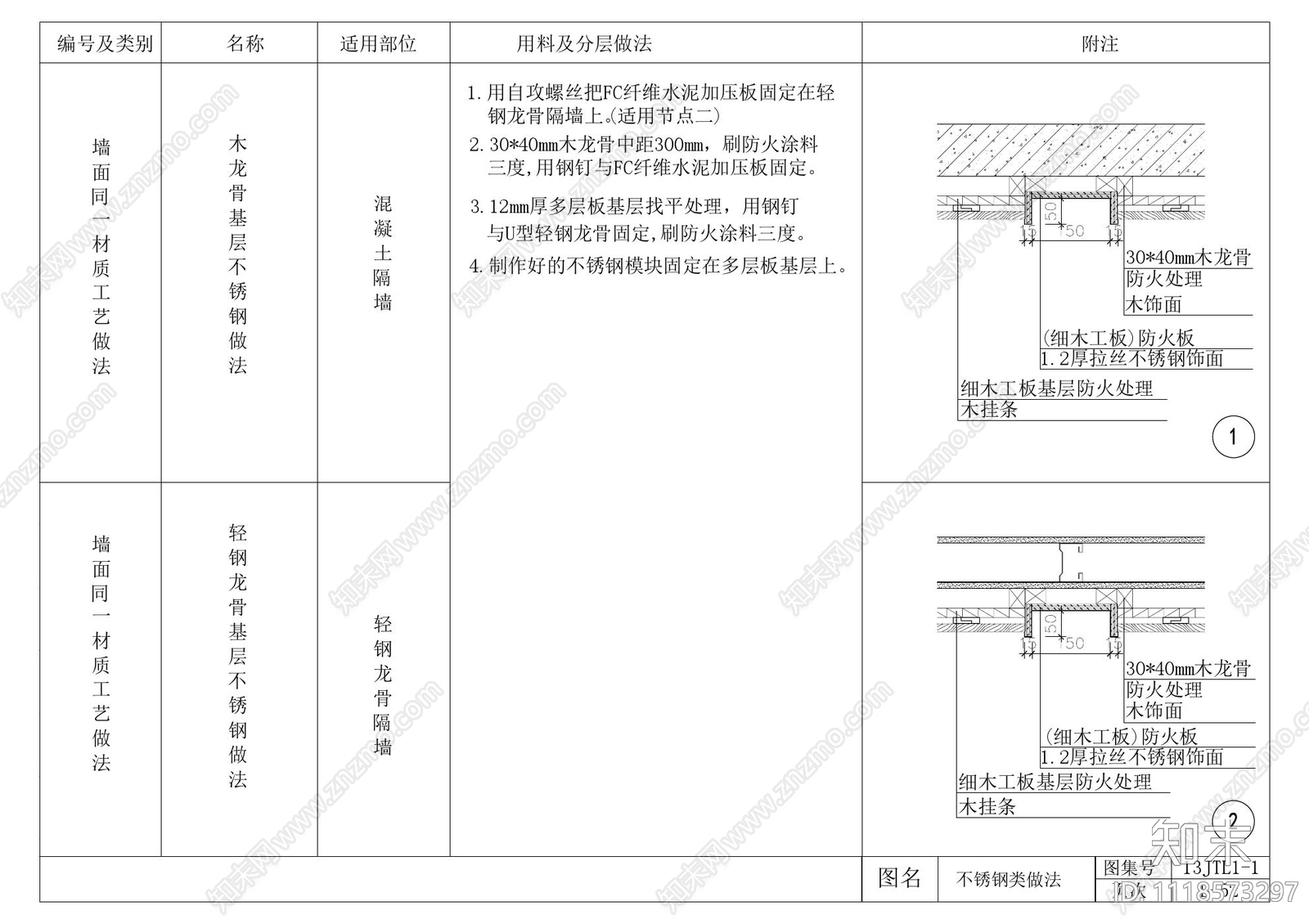 墙面饰面板通用节点及工艺cad施工图下载【ID:1118573297】