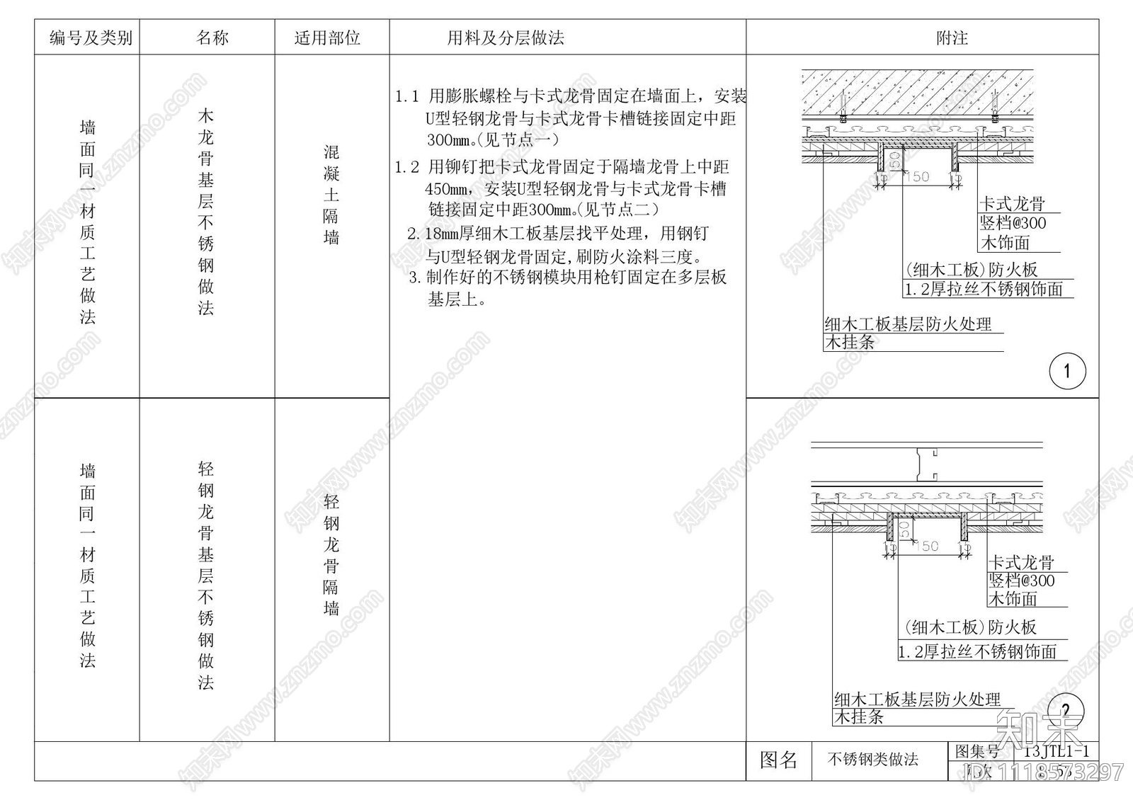 墙面饰面板通用节点及工艺cad施工图下载【ID:1118573297】