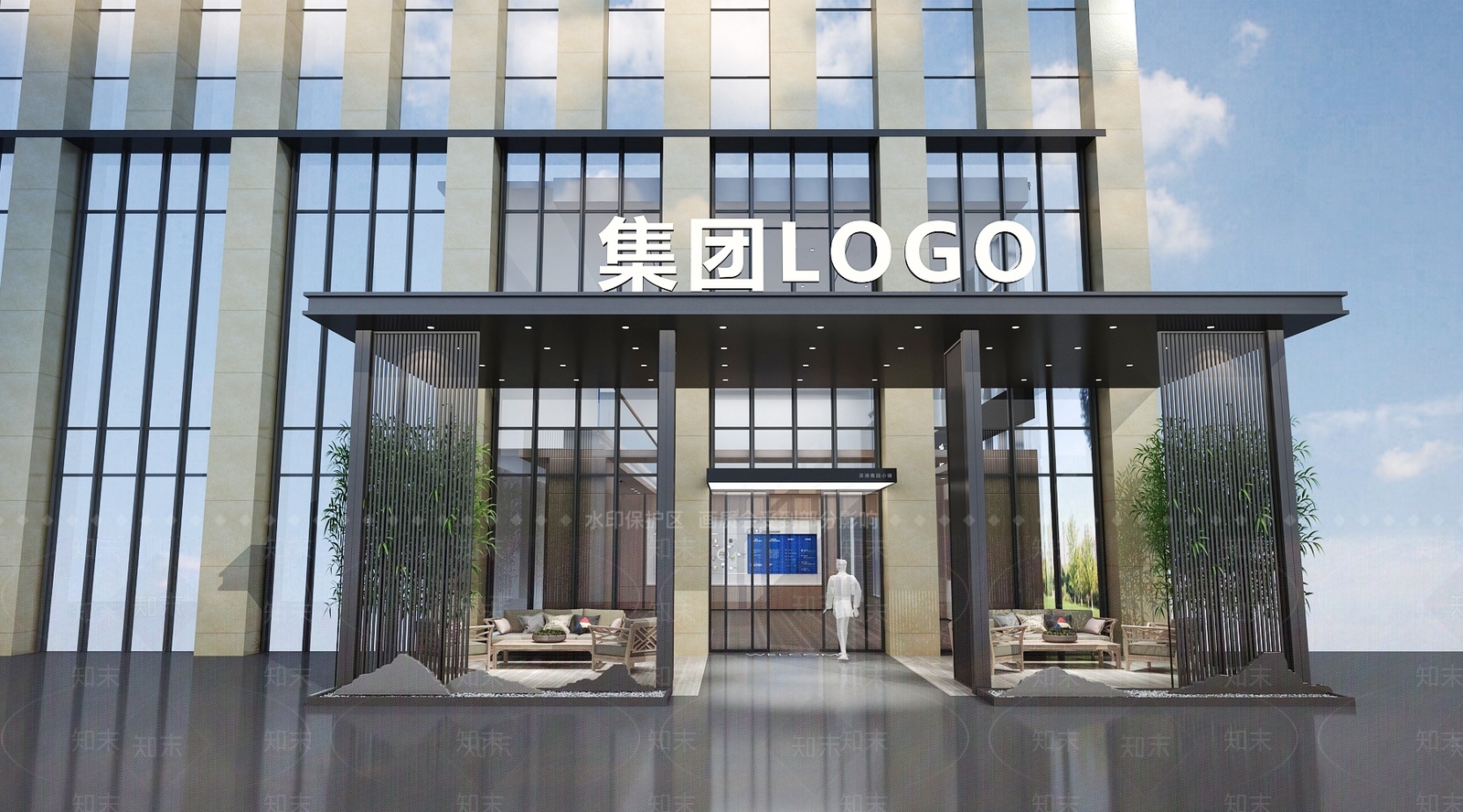 现代售楼处门头3D模型下载【ID:1118574010】