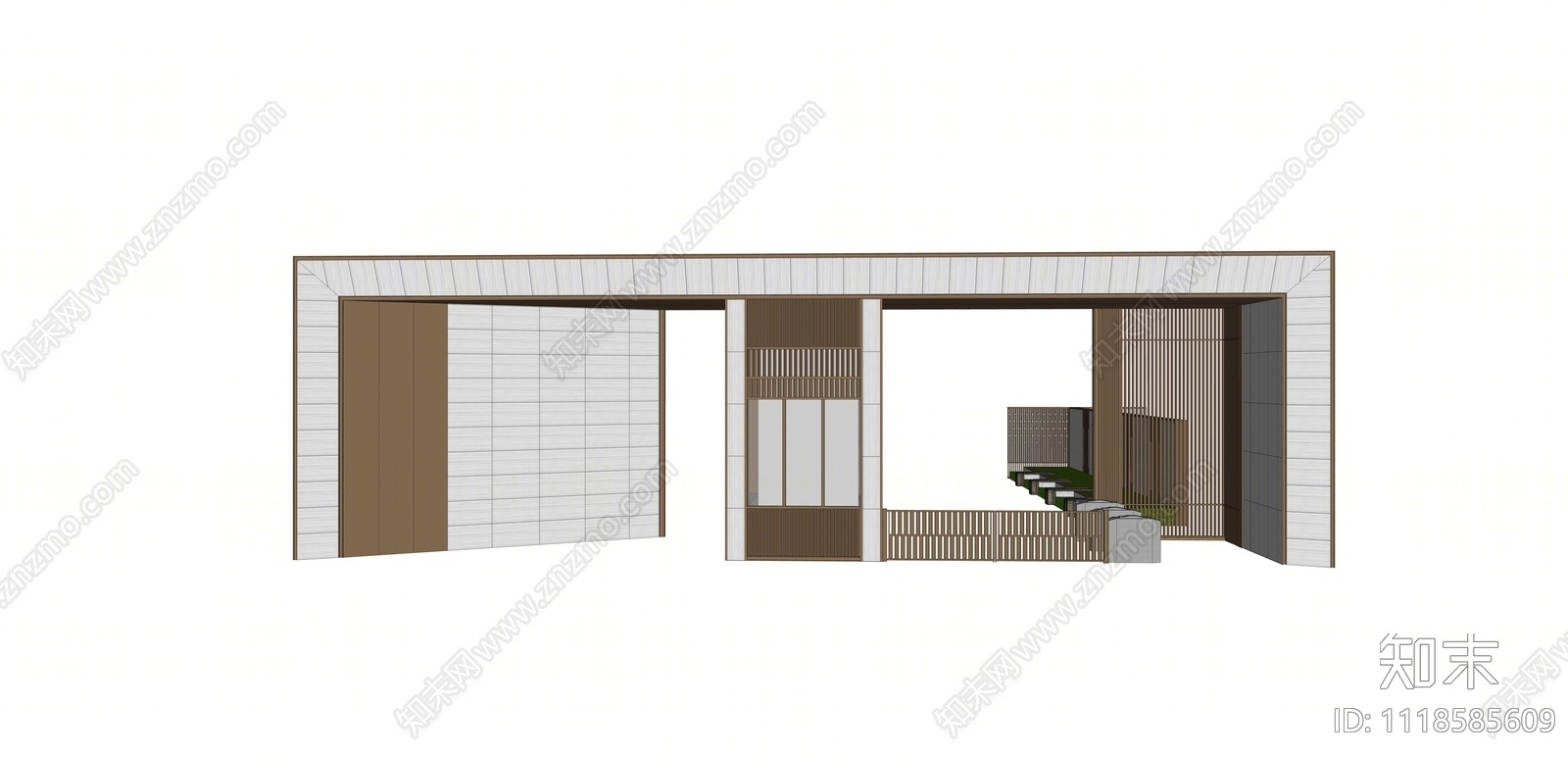 新中式入口大门SU模型下载【ID:1118585609】