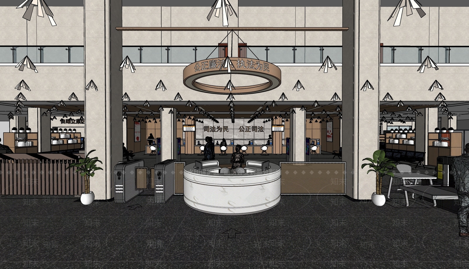 现代办事大厅SU模型下载【ID:1118589193】