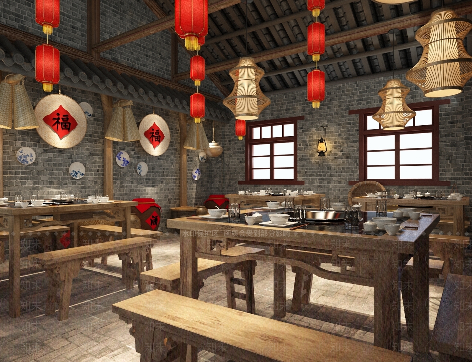 中式火锅店3D模型下载【ID:1118594391】