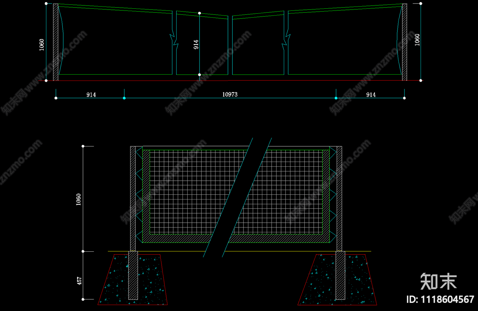 围栏围墙节点详图施工图cad施工图下载【ID:1118604567】