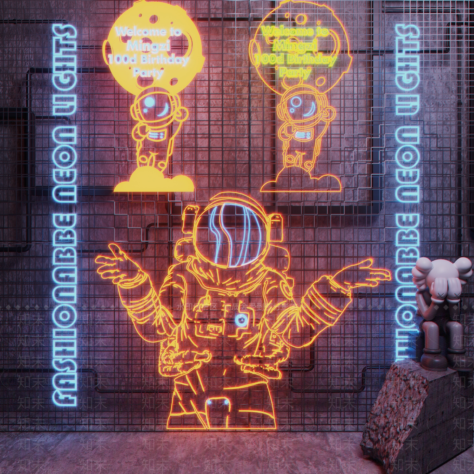 现代宇航员霓虹灯3D模型下载【ID:1118606430】