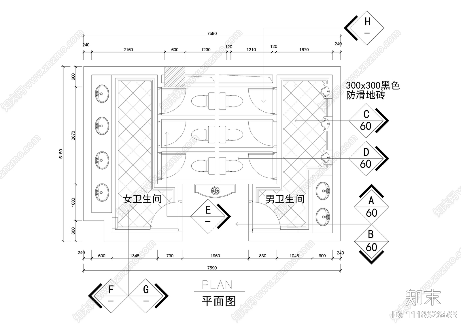 公共卫生间立面施工图cad施工图下载【ID:1118626465】