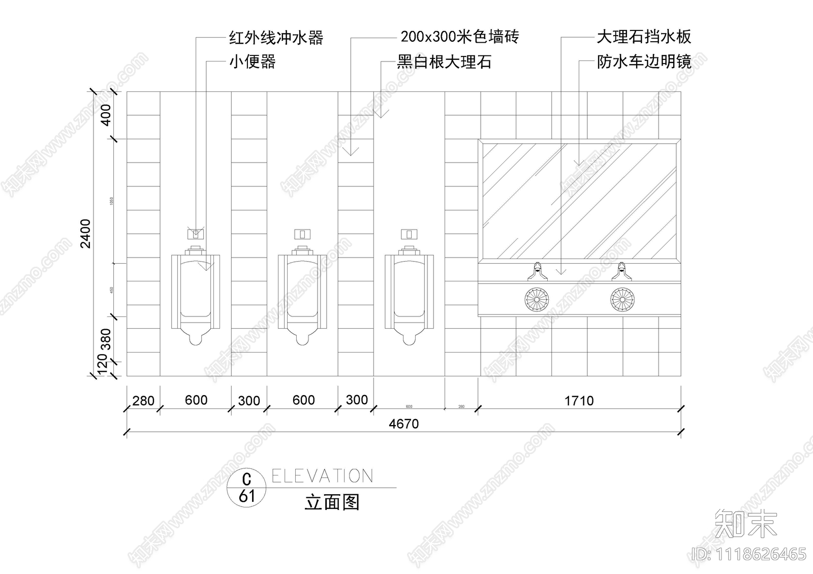 公共卫生间立面施工图cad施工图下载【ID:1118626465】