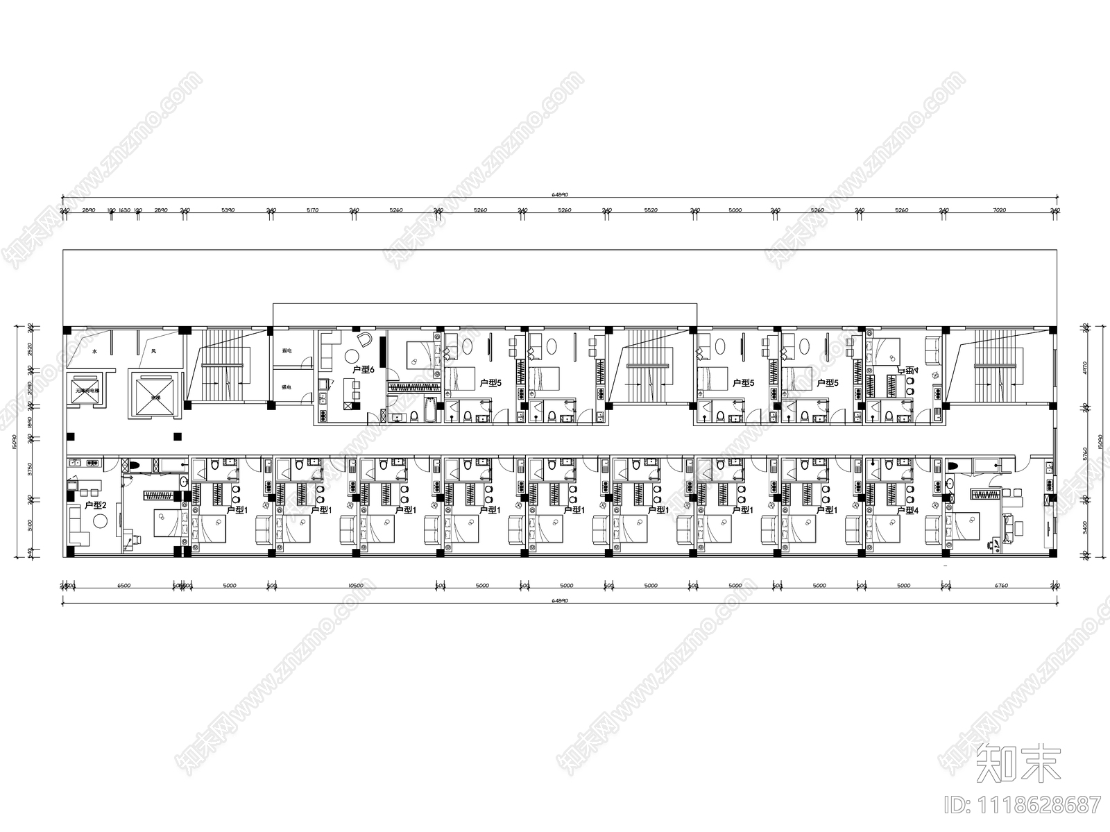 现代简约酒店式公寓设计平面图施工图下载【ID:1118628687】