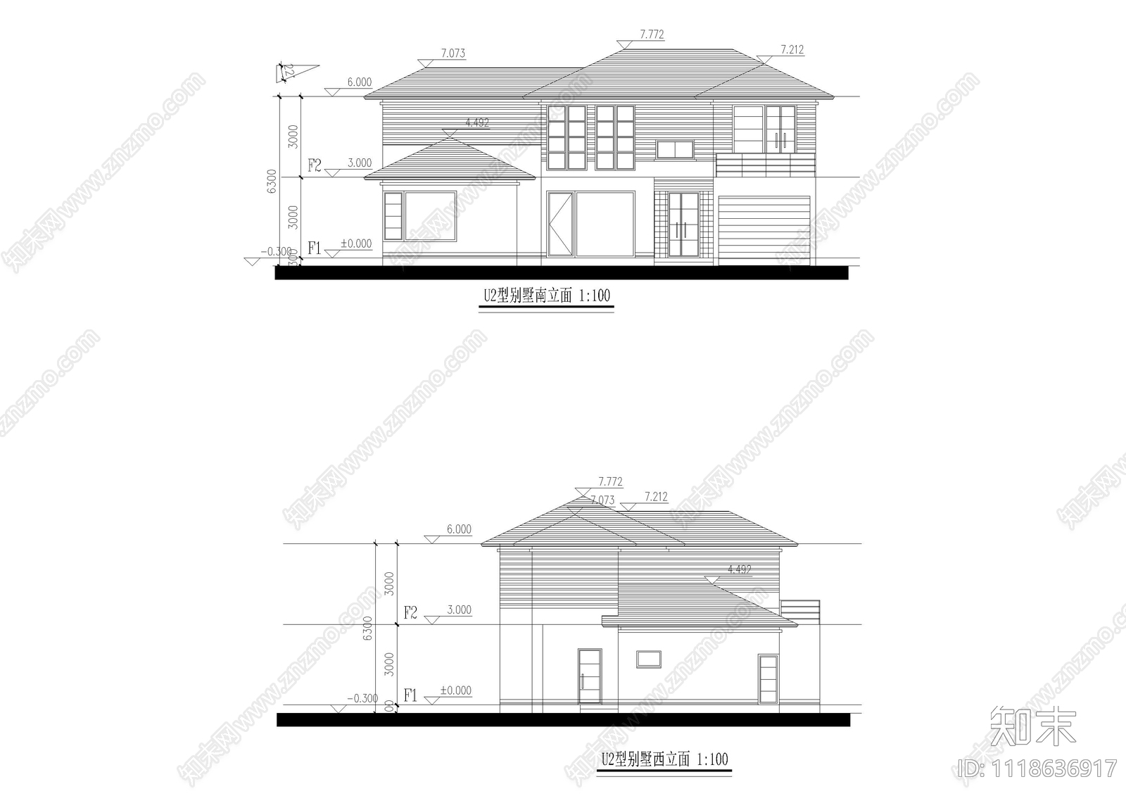 现代别墅外观自建房别墅施工图效果图施工图下载【ID:1118636917】