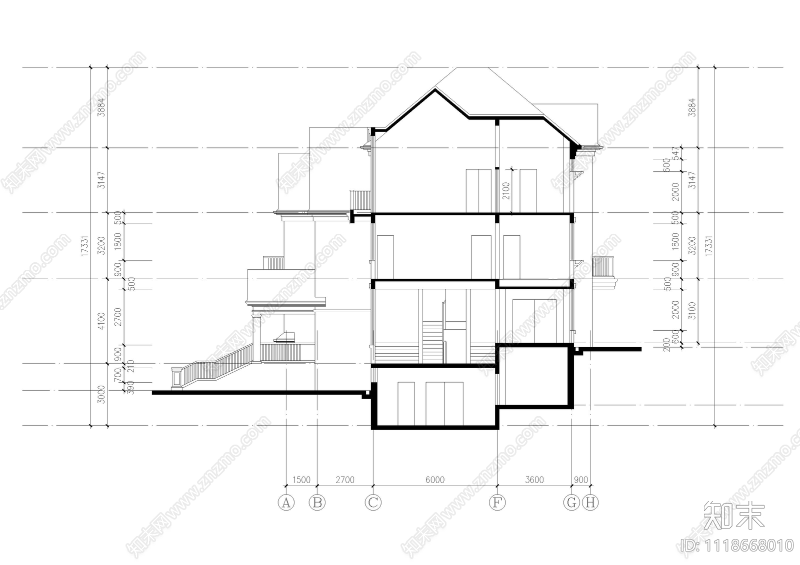 现代别墅自建房施工图效果图cad施工图下载【ID:1118668010】