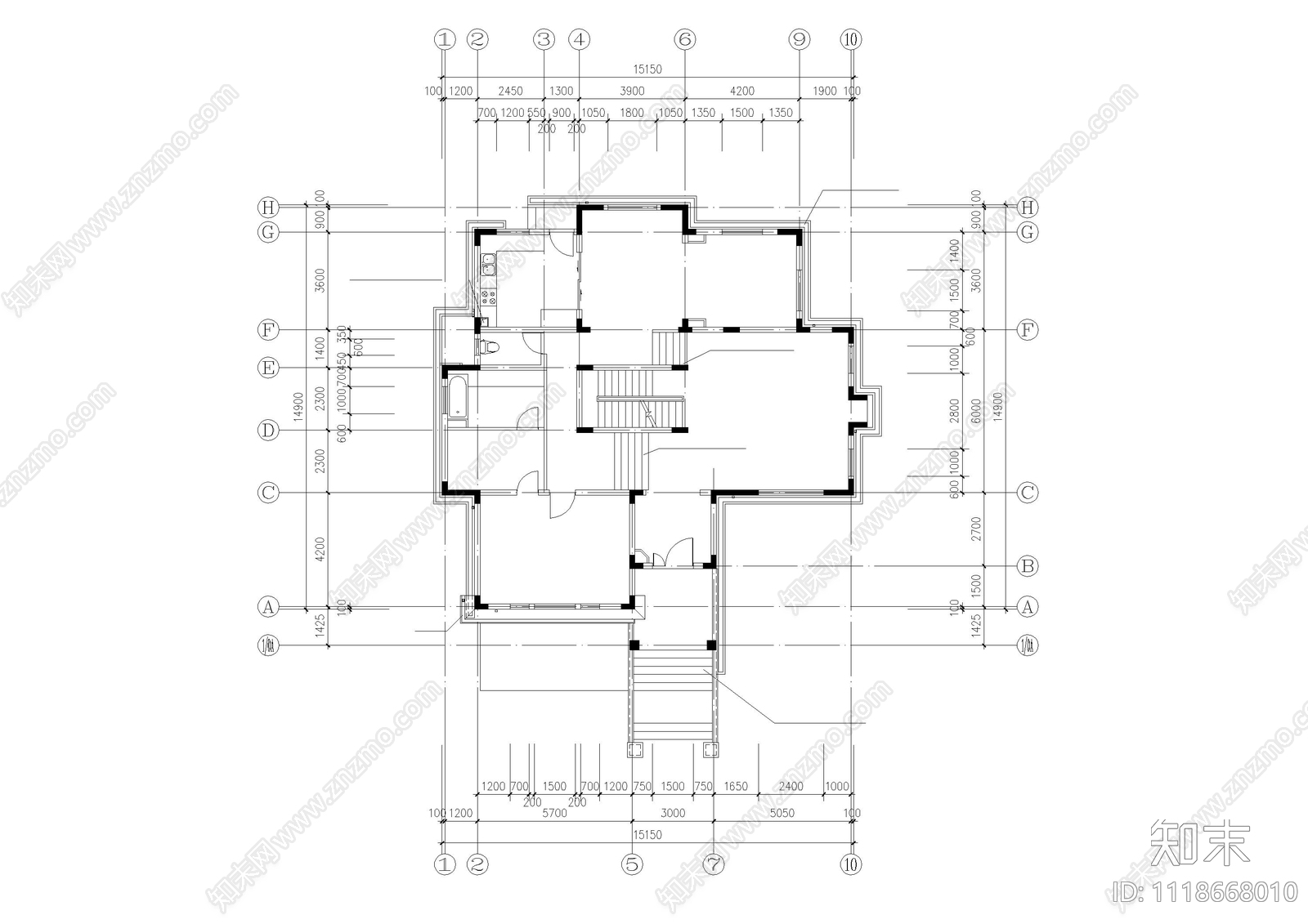 现代别墅自建房施工图效果图cad施工图下载【ID:1118668010】