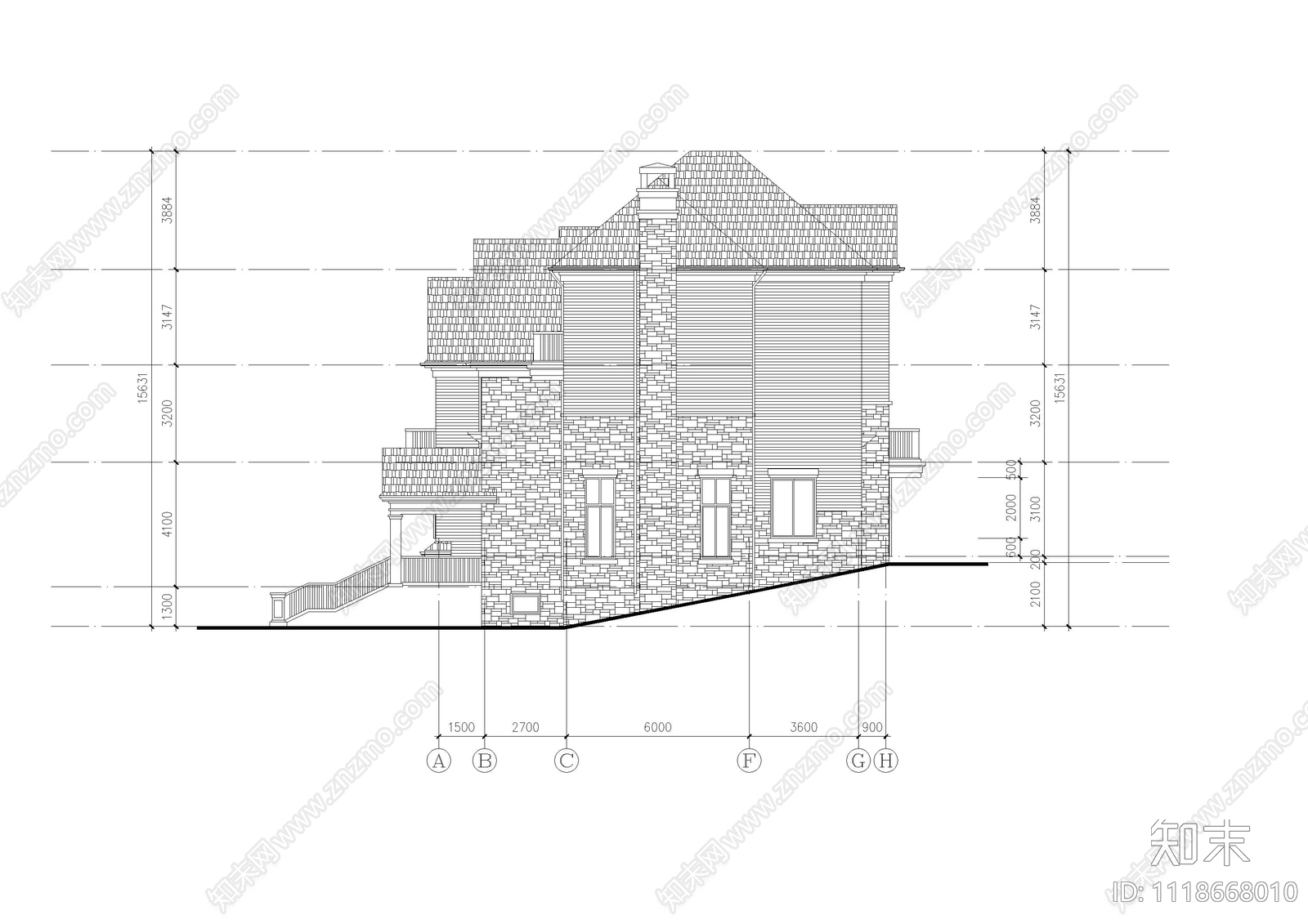 现代别墅自建房施工图效果图cad施工图下载【ID:1118668010】