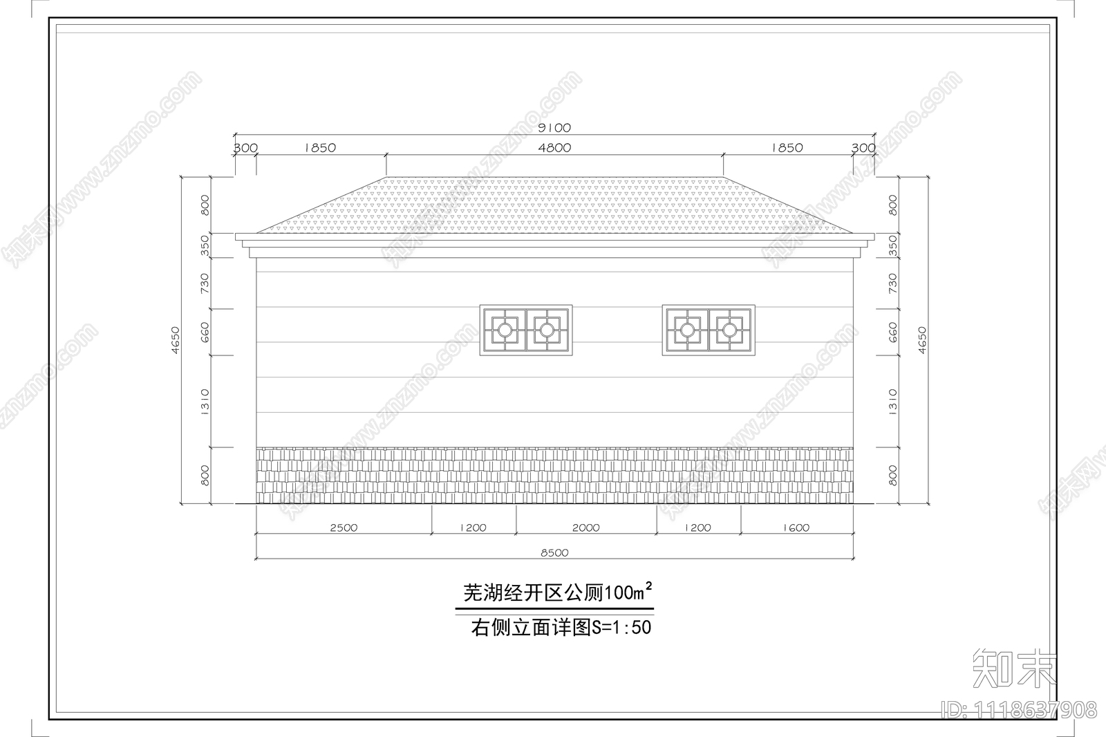 芜湖经开区公厕100m²平面布置图施工图cad施工图下载【ID:1118637908】