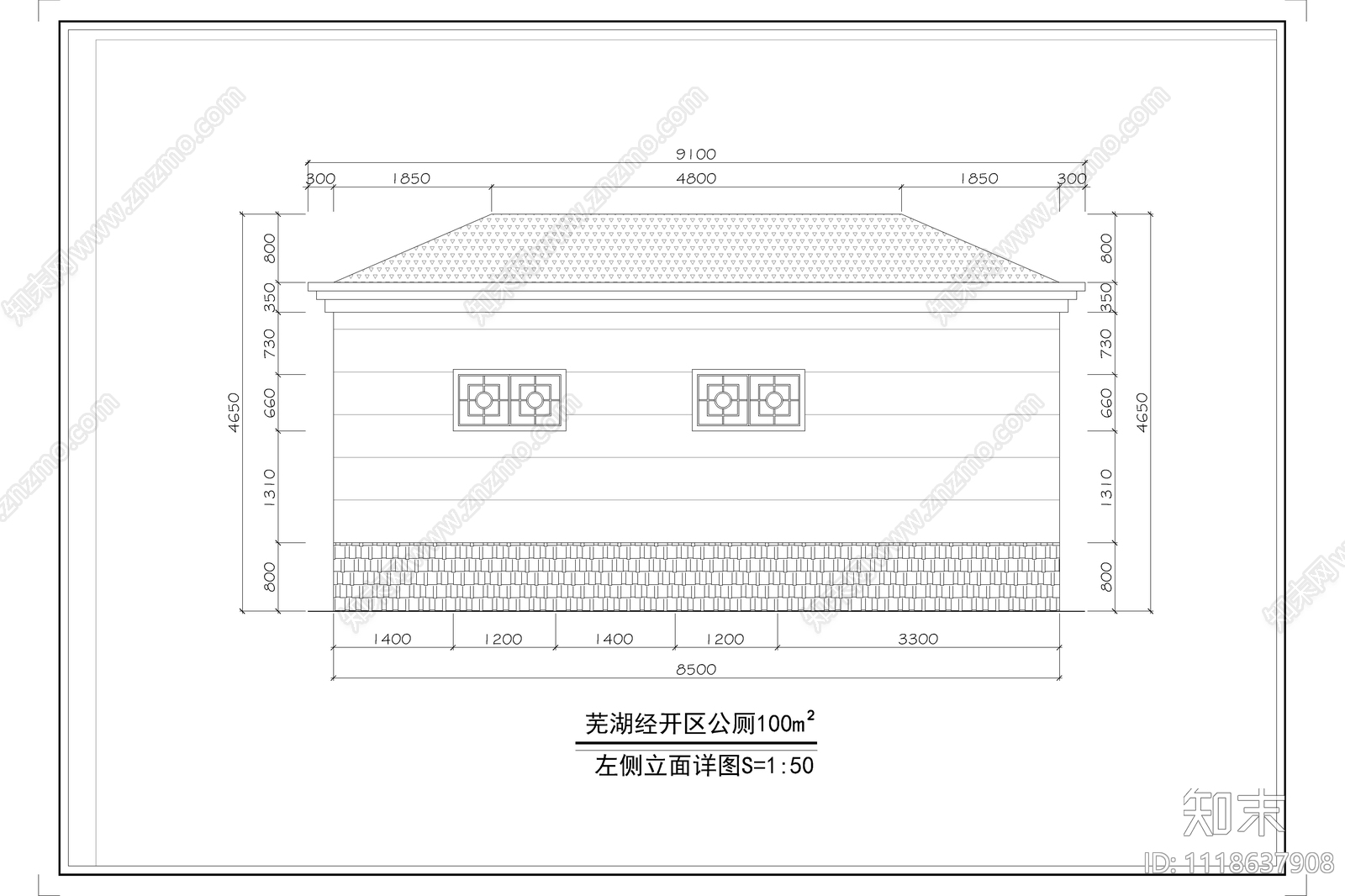 芜湖经开区公厕100m²平面布置图施工图cad施工图下载【ID:1118637908】