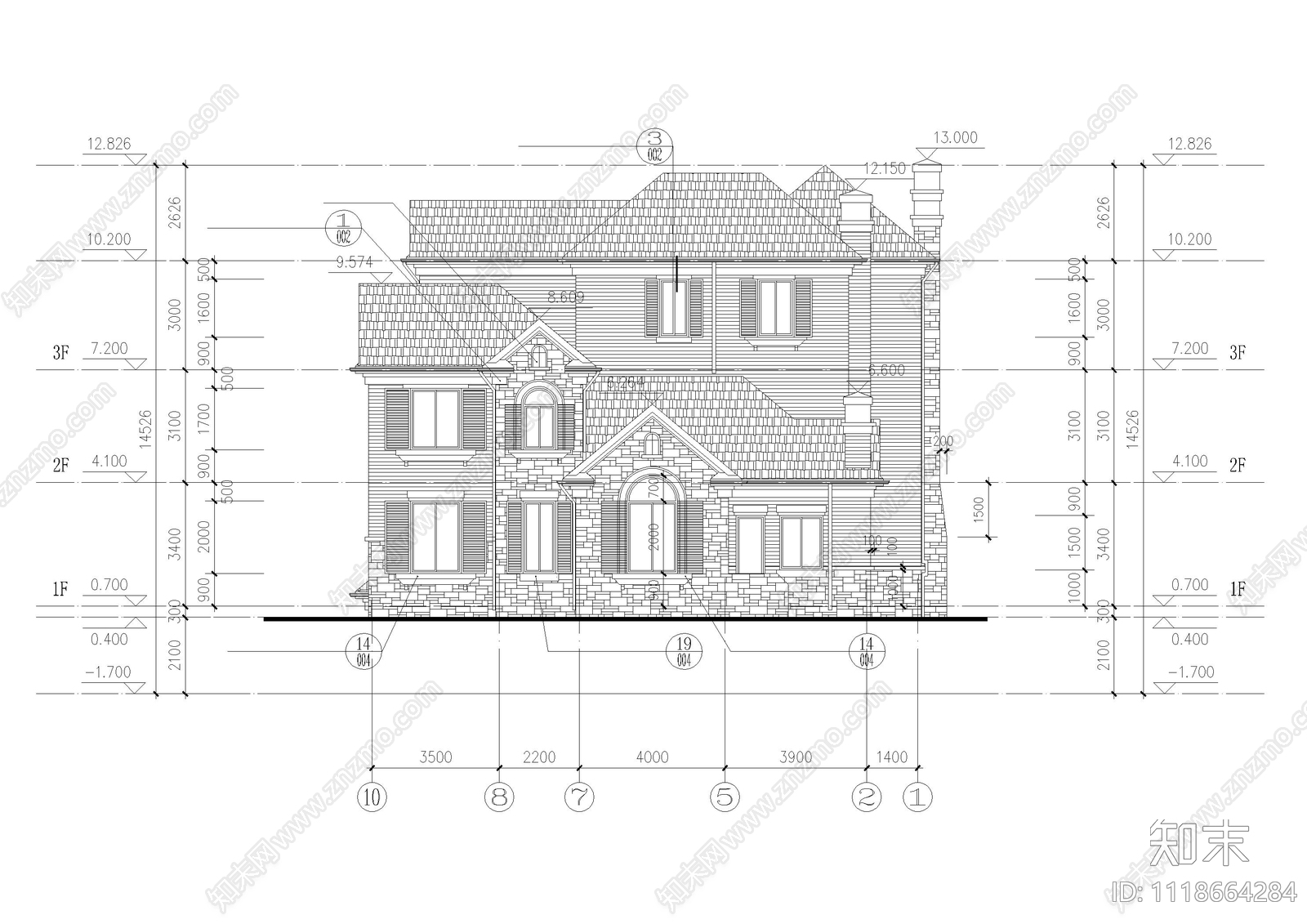 欧式古典别墅自建房建筑施工图cad施工图下载【ID:1118664284】