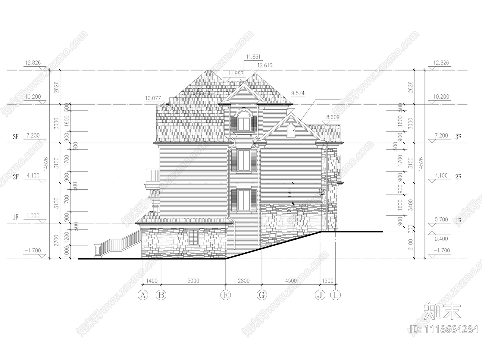 欧式古典别墅自建房建筑施工图cad施工图下载【ID:1118664284】