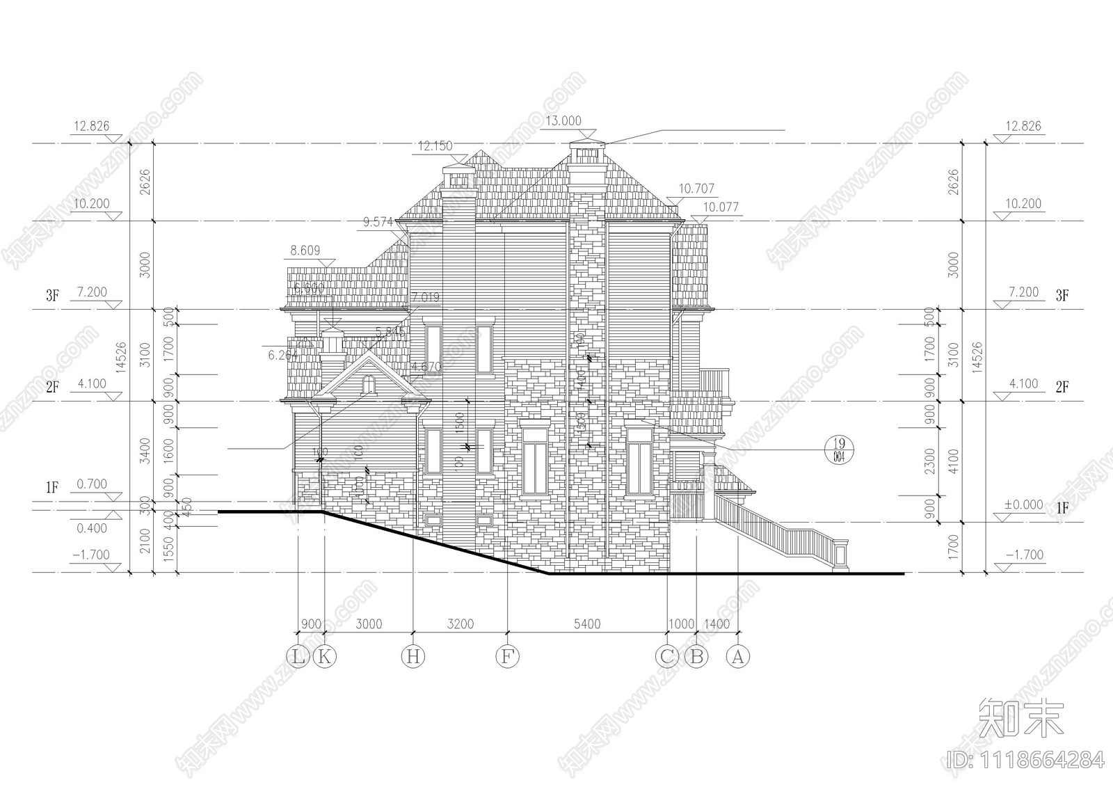 欧式古典别墅自建房建筑施工图cad施工图下载【ID:1118664284】