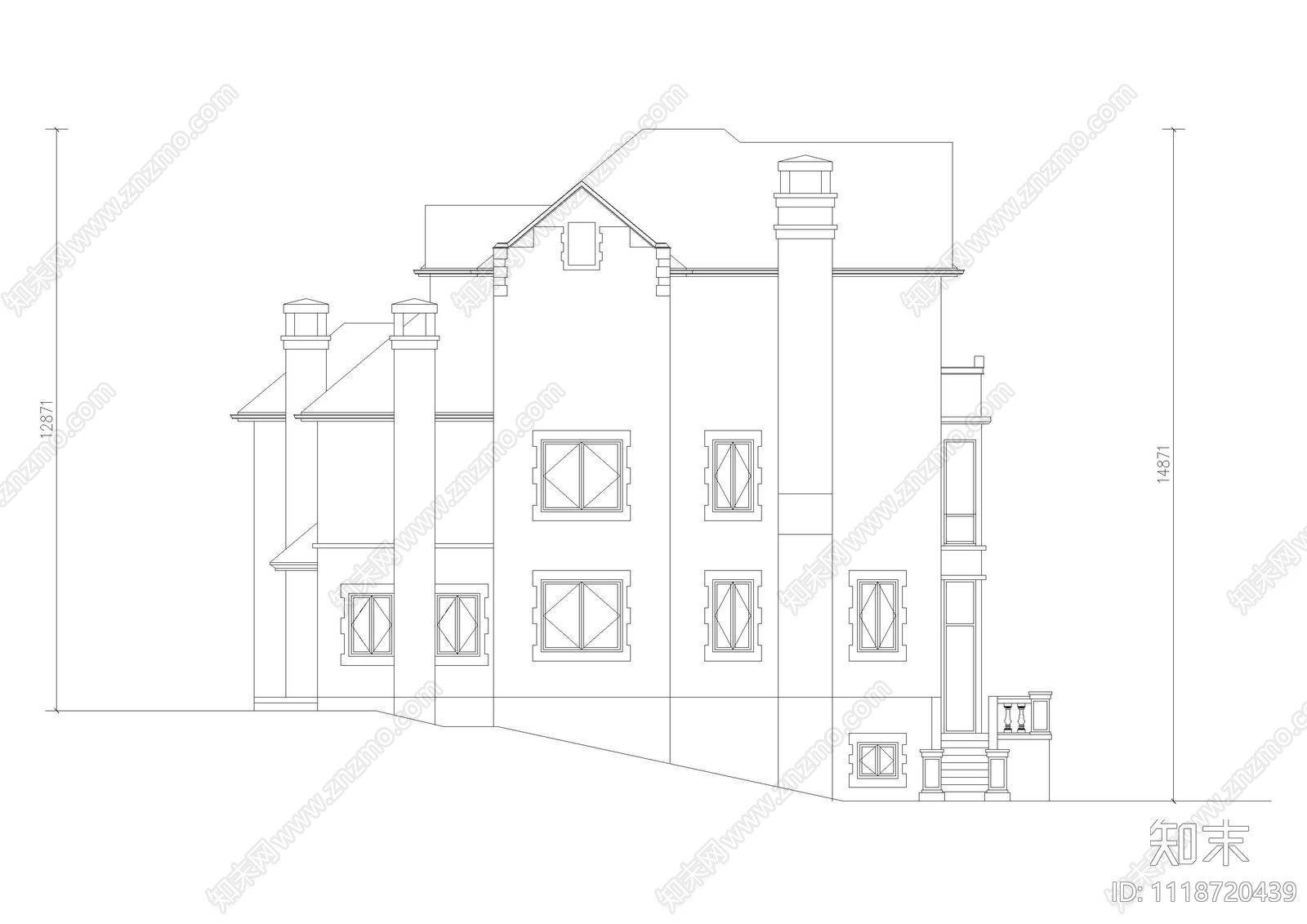 欧式简约别墅外观自建房施工图施工图下载【ID:1118720439】