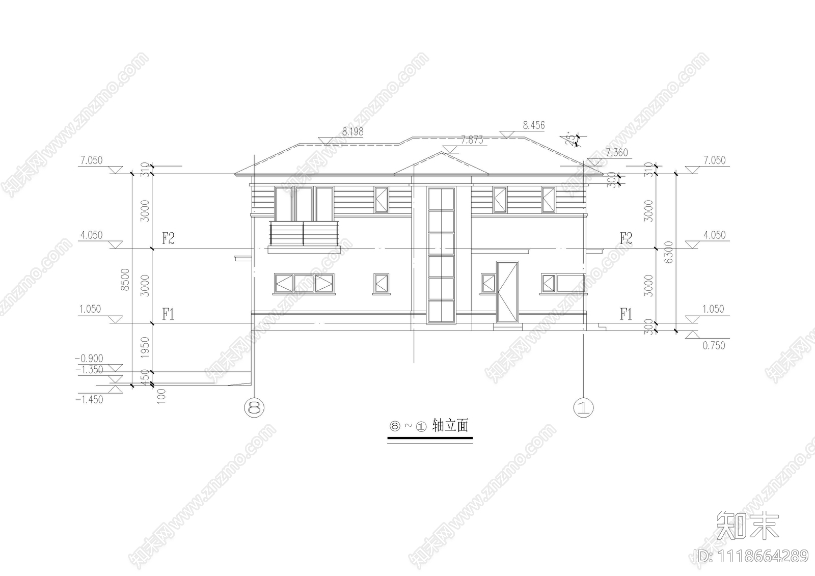 现代简约别墅外观施工图施工图下载【ID:1118664289】