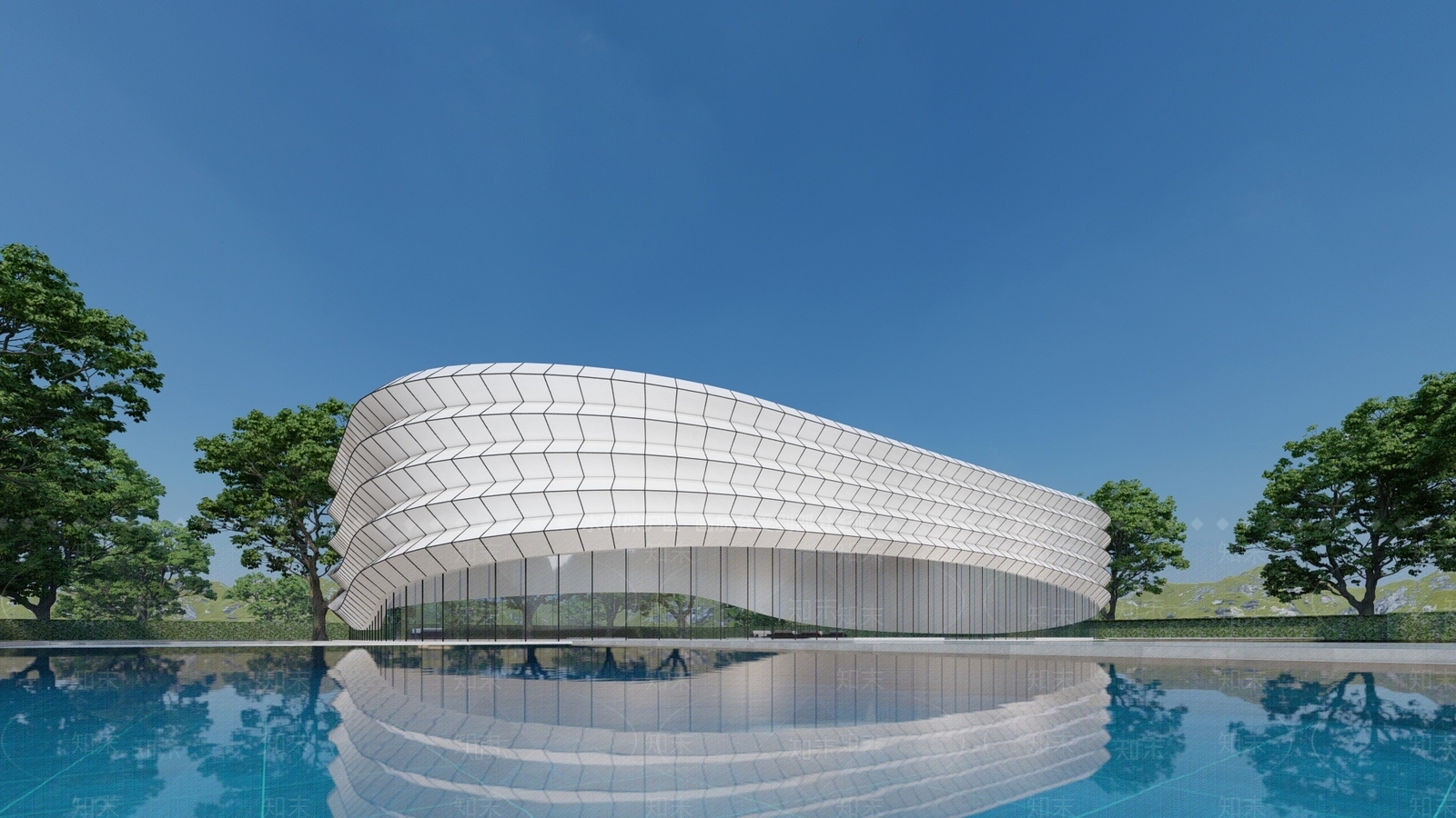 现代曲线售楼处建筑SU模型下载【ID:1118639611】