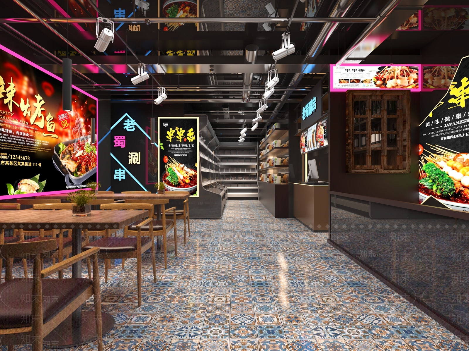 工业风串串烧烤店3D模型下载【ID:1118644967】