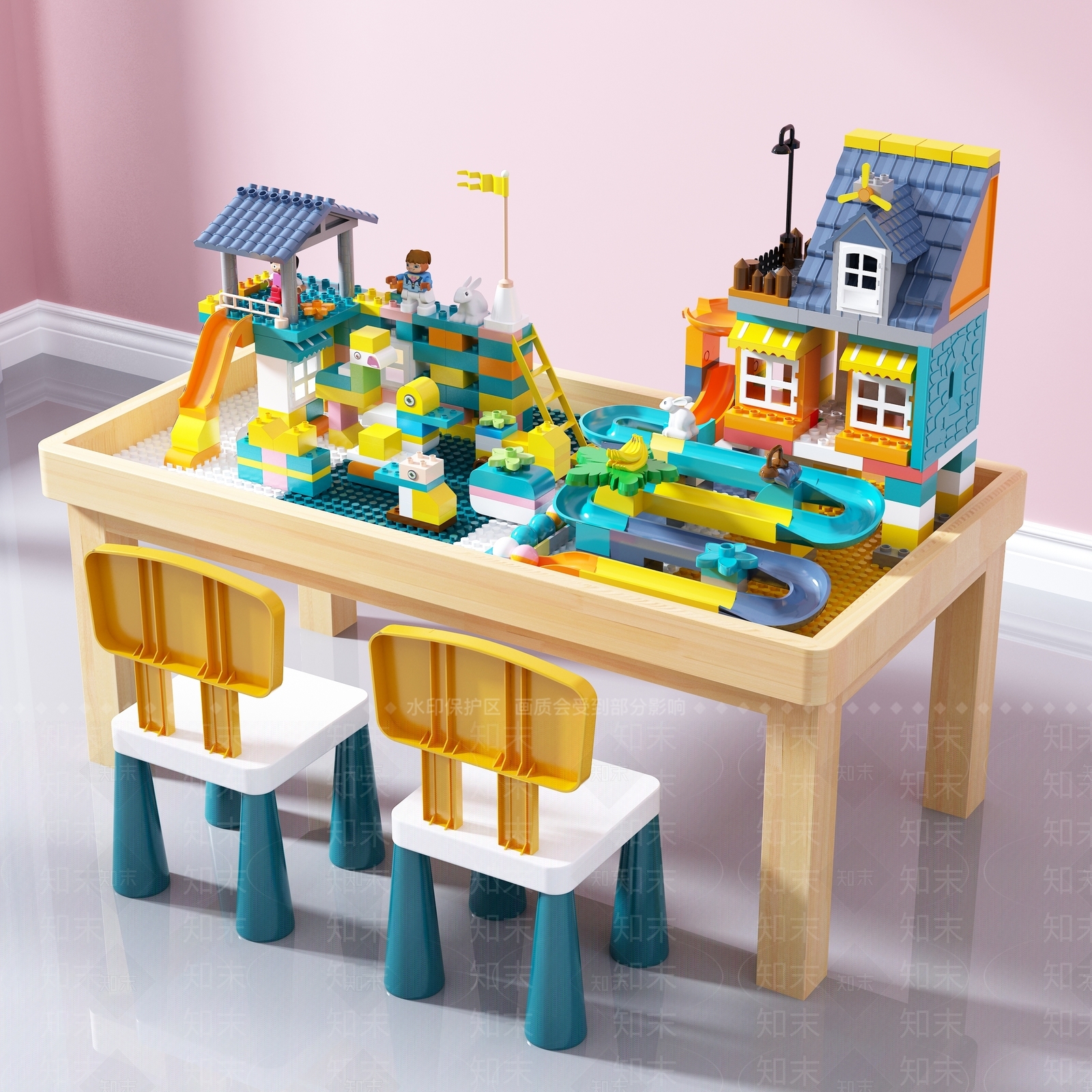 现代儿童积木桌椅组合3D模型下载【ID:1118652934】