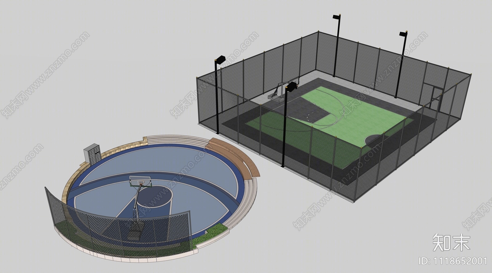 现代篮球场SU模型下载【ID:1118652001】