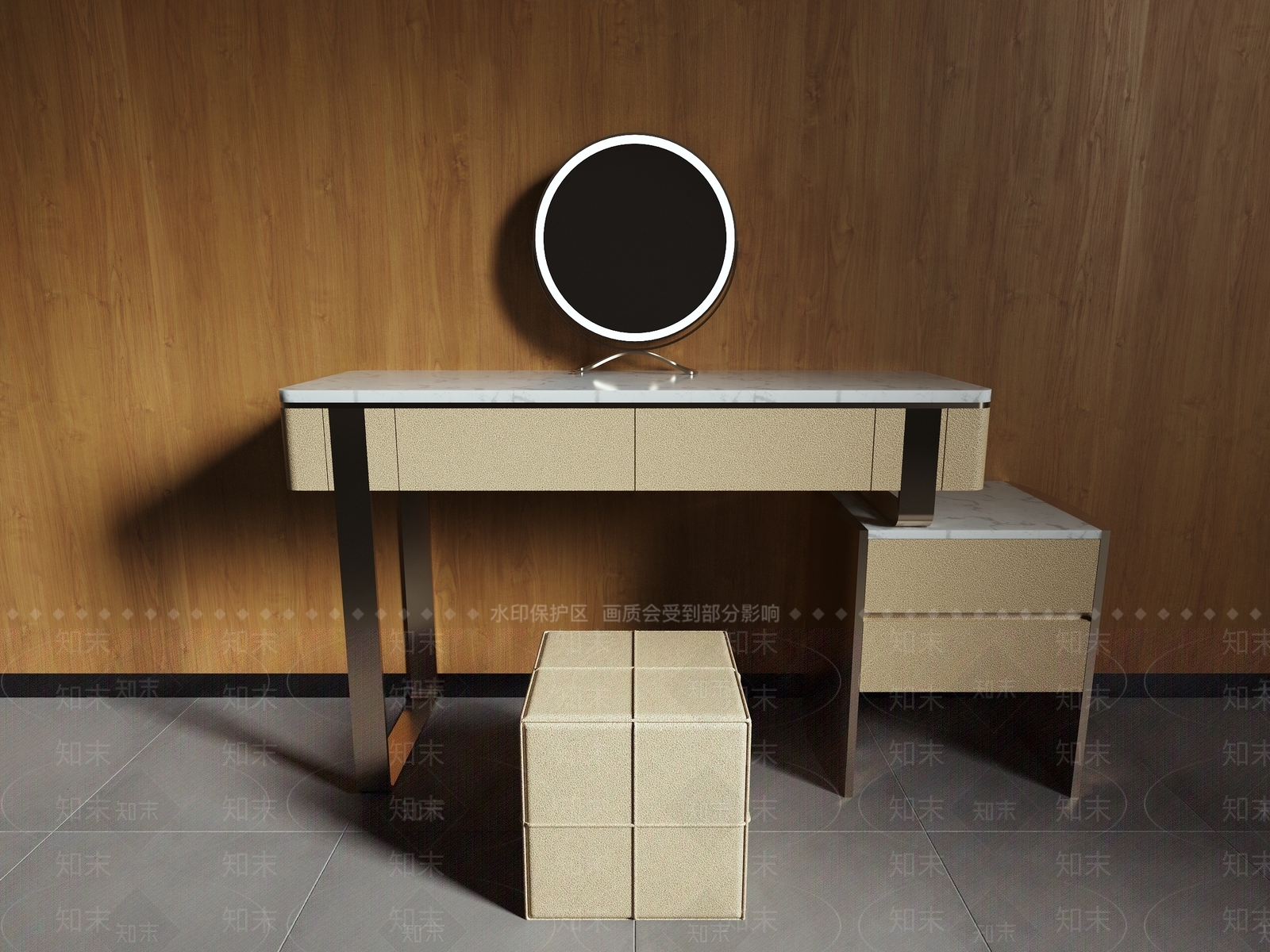 现代妆台妆椅组合3D模型下载【ID:1118656840】
