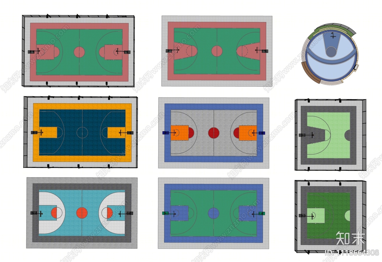现代篮球场SU模型下载【ID:1118664308】