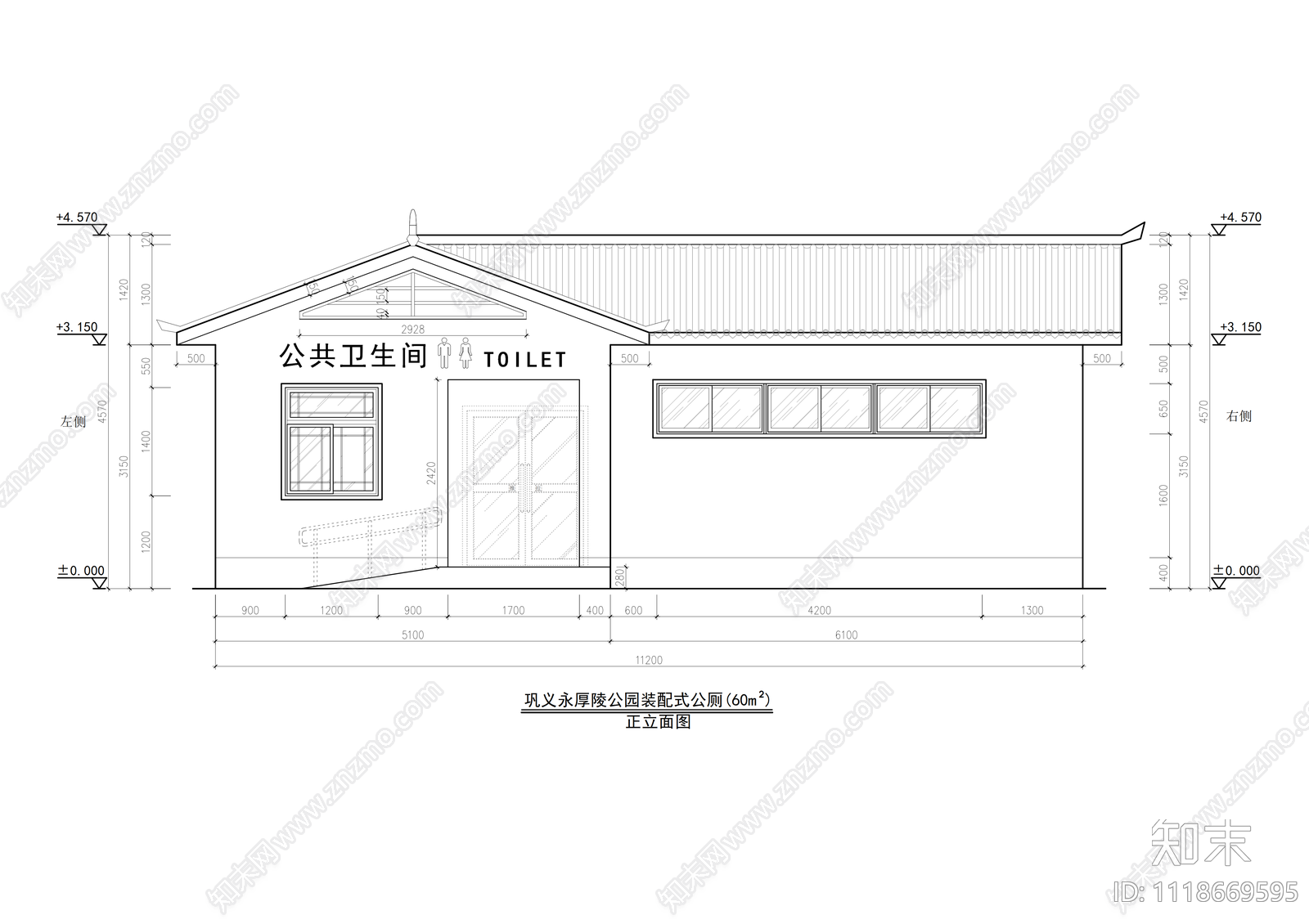 60平米公共卫生间施工图cad施工图下载【ID:1118669595】
