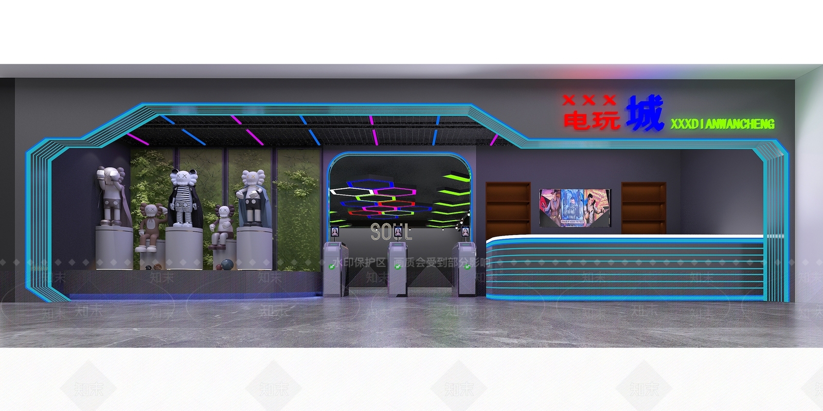 现代电玩娱乐城门头门面3D模型下载【ID:1118670671】