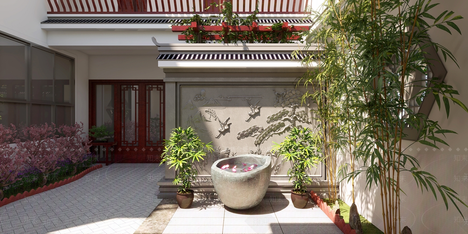 新中式徽派庭院别墅3D模型下载【ID:1118679342】