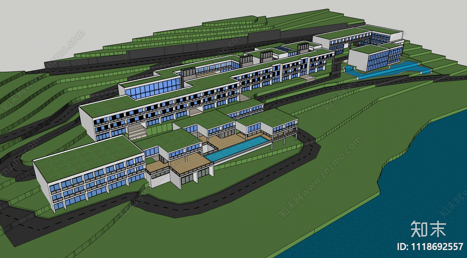 现代湖畔山地酒店SU模型下载【ID:1118692557】