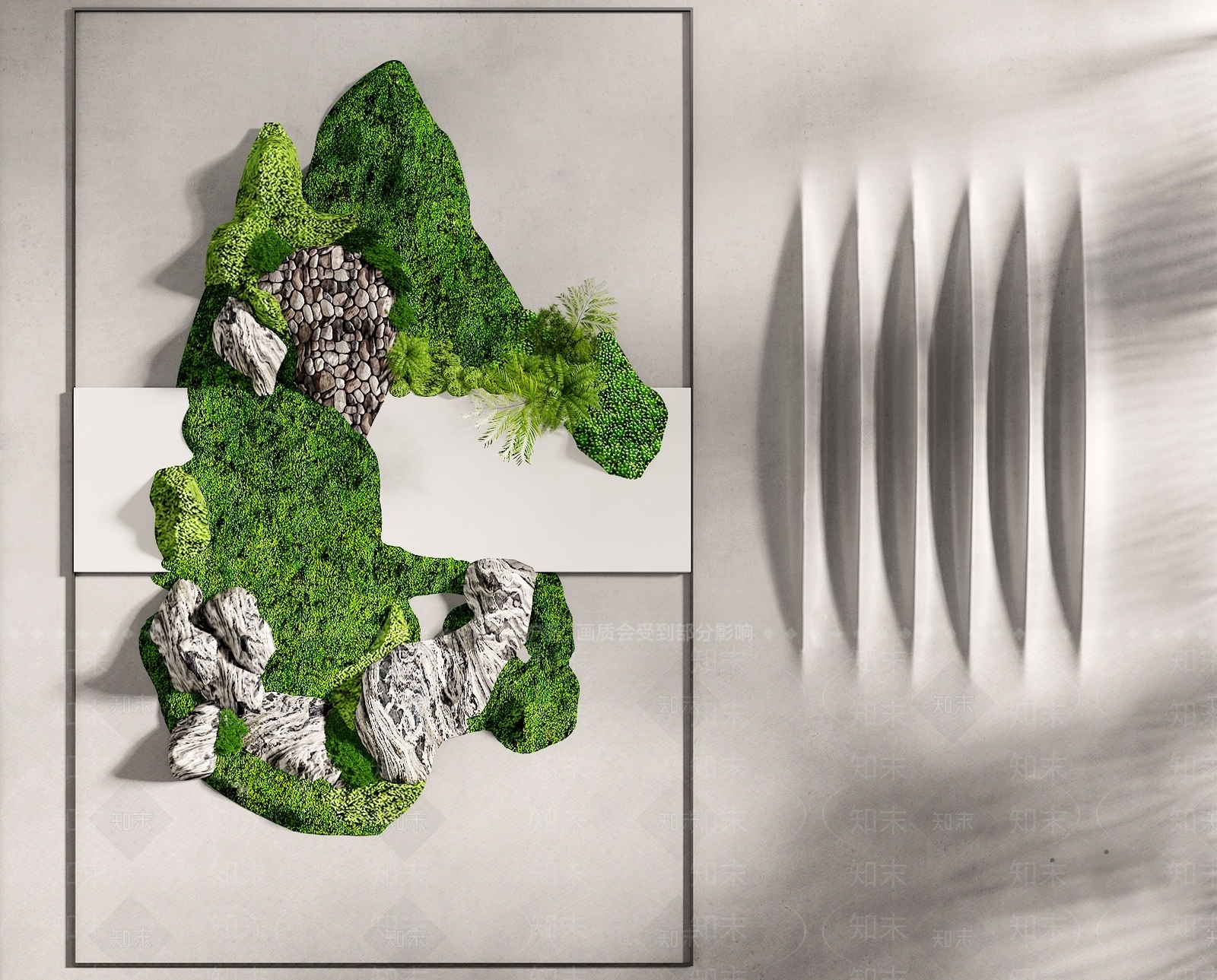 现代苔藓绿植背景墙SU模型下载【ID:1118693583】