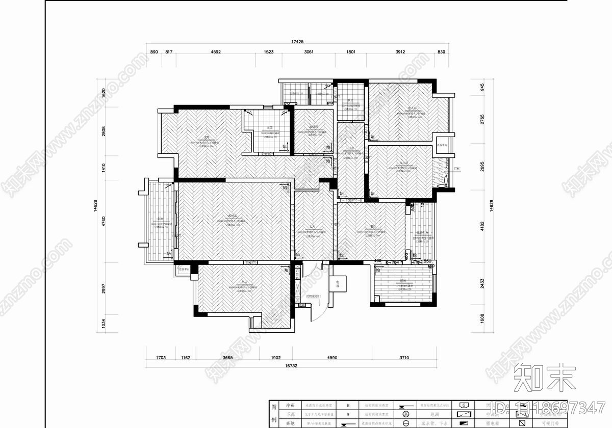 180㎡大平层私宅CAD施工图cad施工图下载【ID:1118697347】