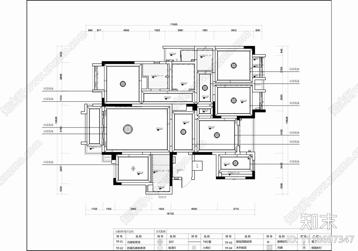 180㎡大平层私宅CAD施工图cad施工图下载【ID:1118697347】