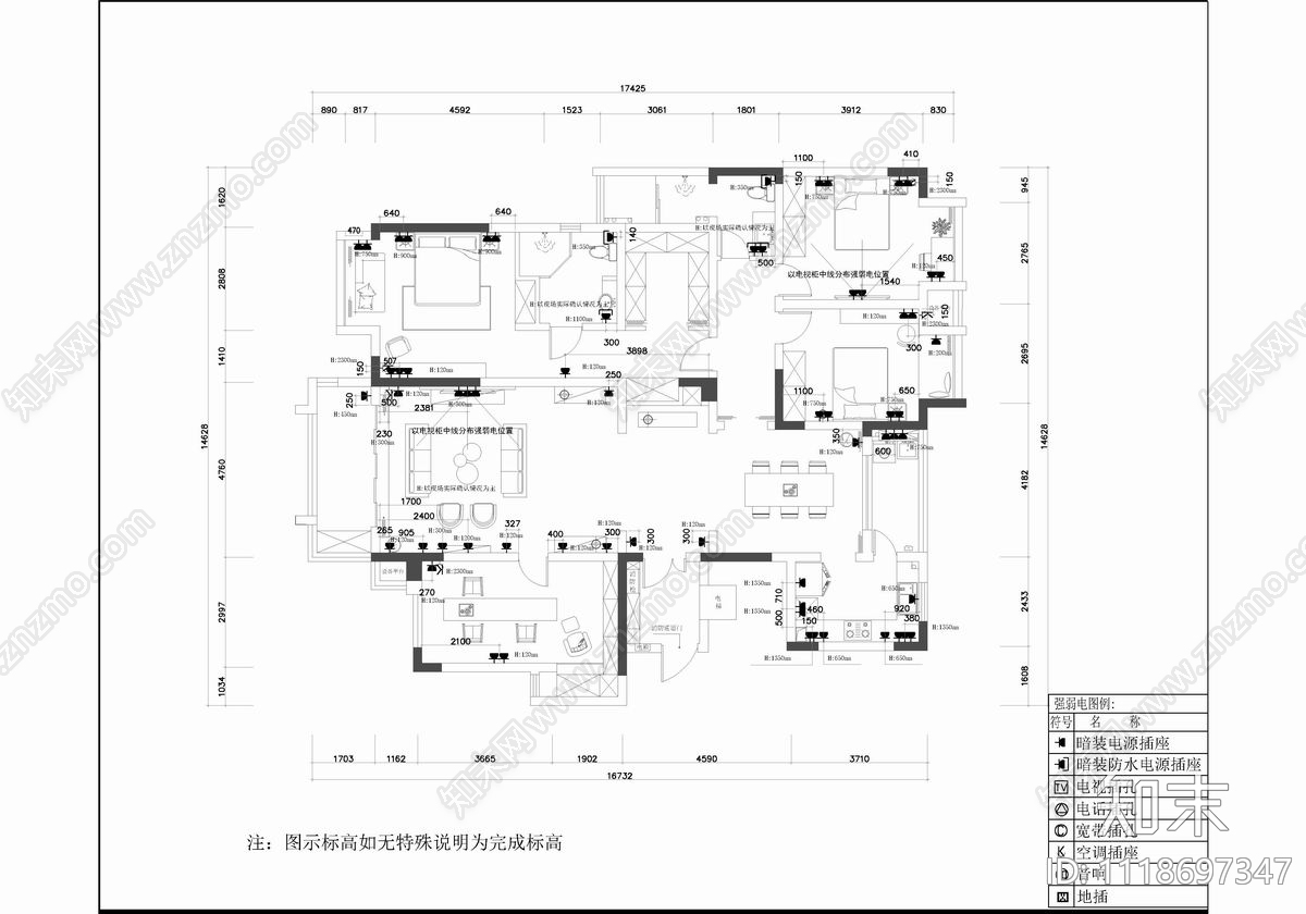 180㎡大平层私宅CAD施工图cad施工图下载【ID:1118697347】