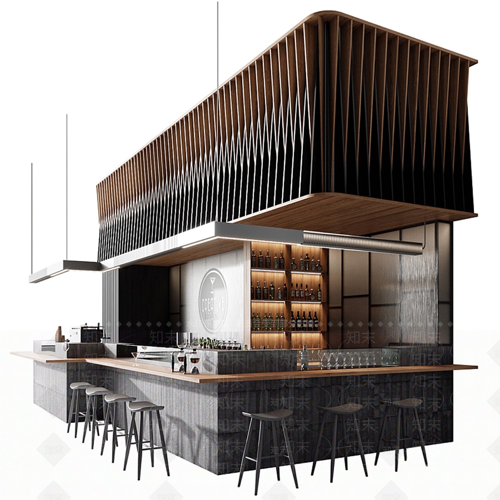 现代酒吧吧台3D模型下载【ID:1118699273】_知末3d模型网
