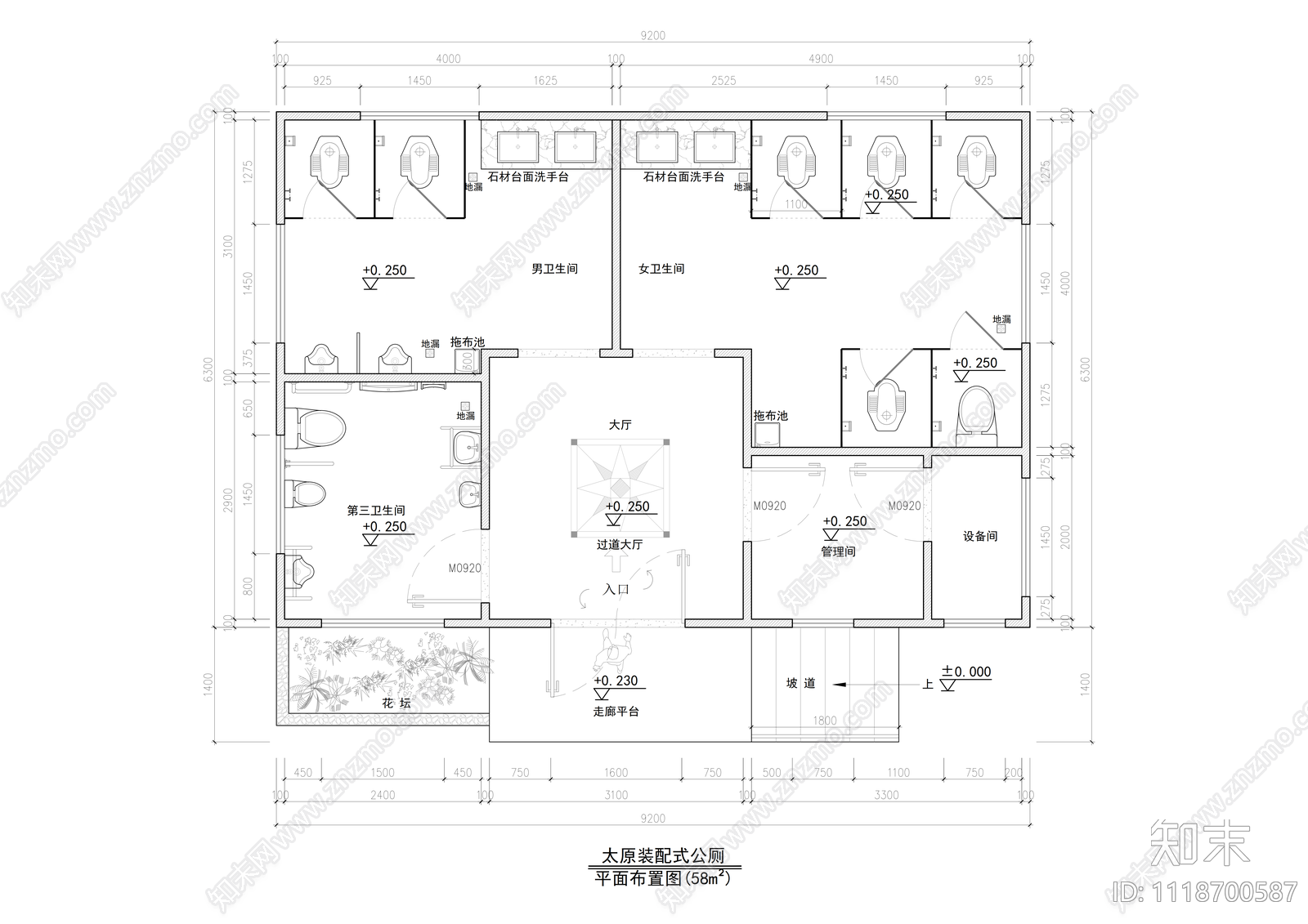 公共卫生间58m²平面布局图施工图下载【ID:1118700587】