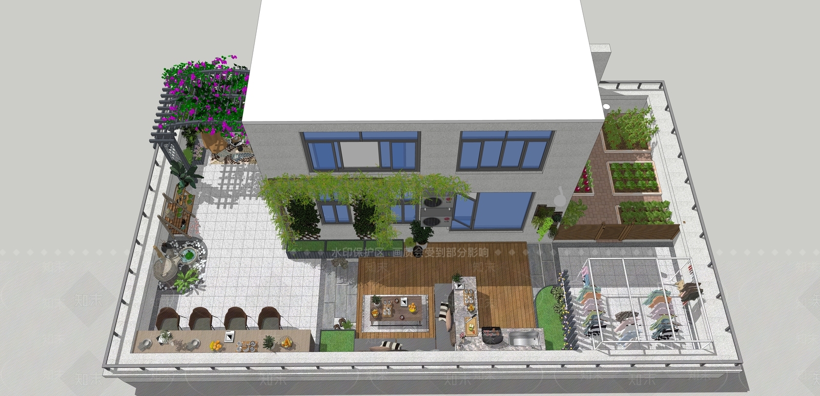 现代屋顶花园SU模型下载【ID:1118700675】