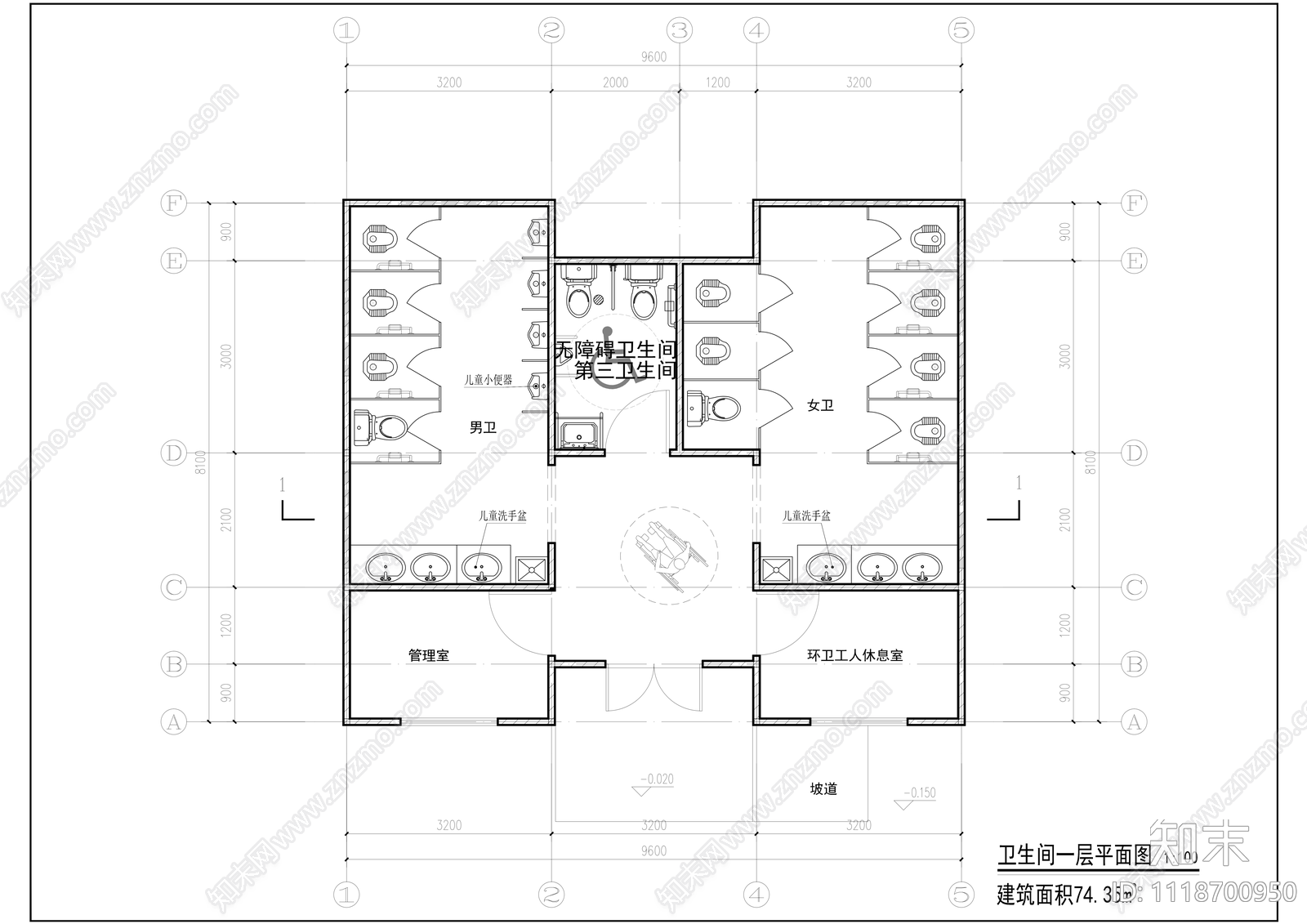 公共卫生间73m²施工图效果图cad施工图下载【ID:1118700950】