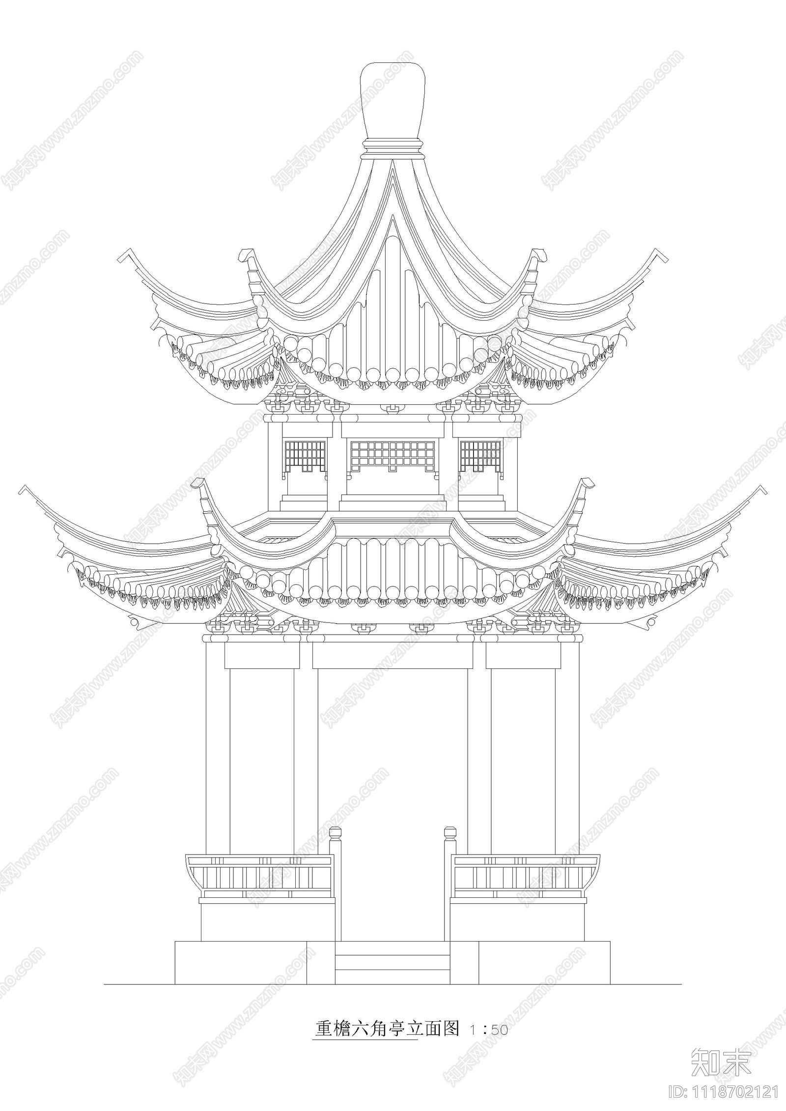 重檐六角亭双层设计施工图施工图下载【ID:1118702121】