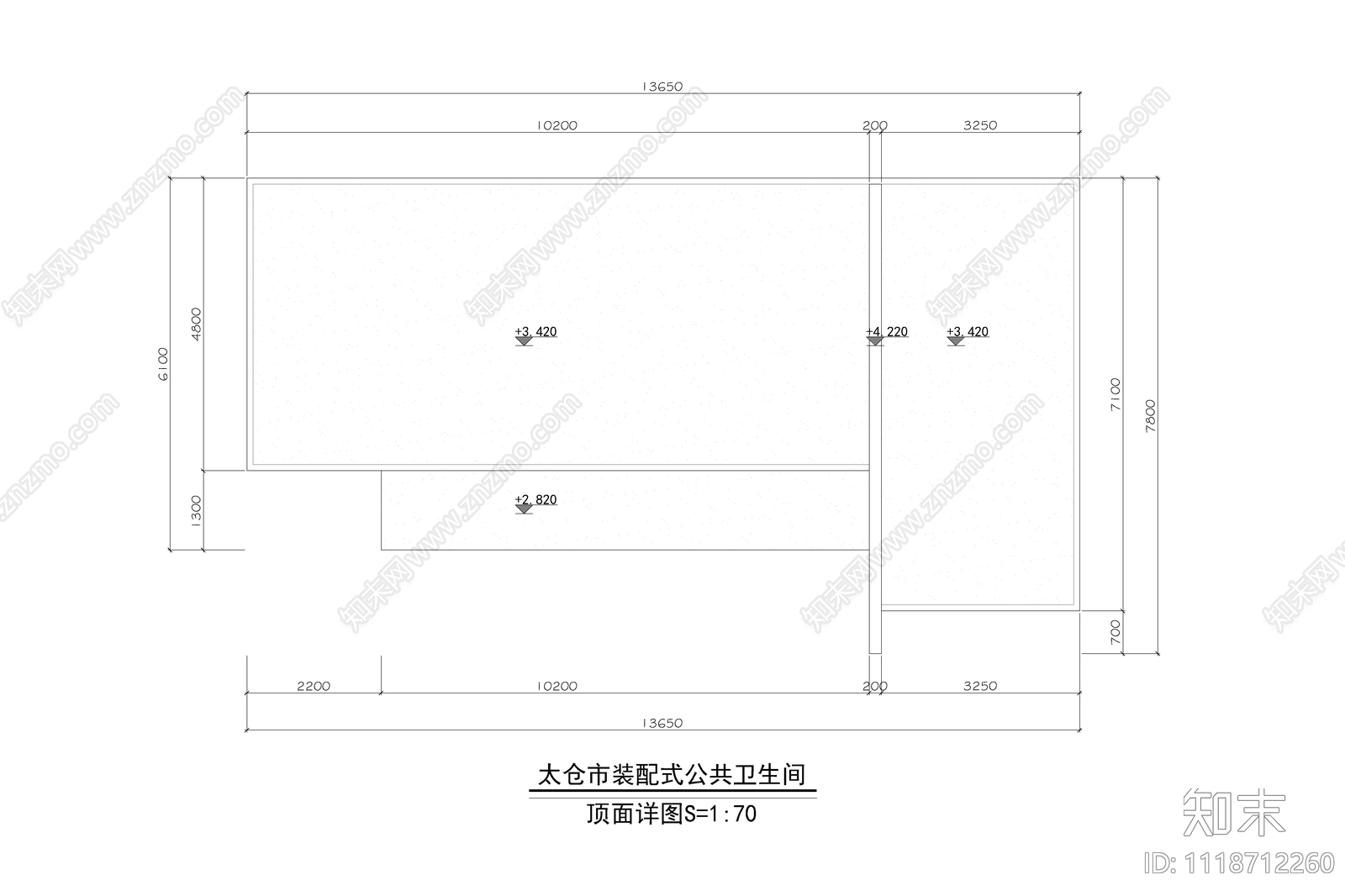 公共卫生间73m²平面布置图cad施工图下载【ID:1118712260】