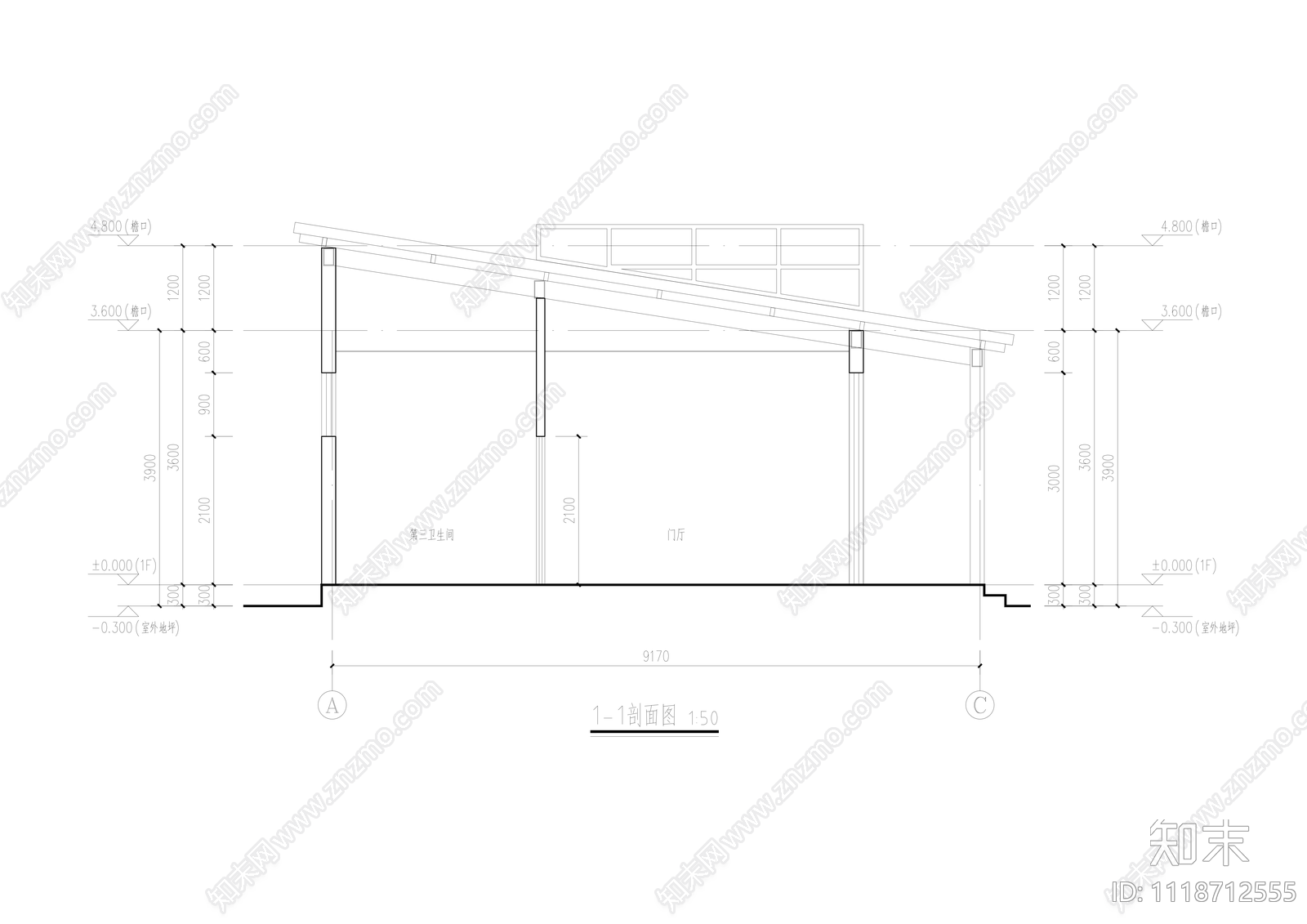 公共卫生间117m²平面布置图施工图效果图cad施工图下载【ID:1118712555】