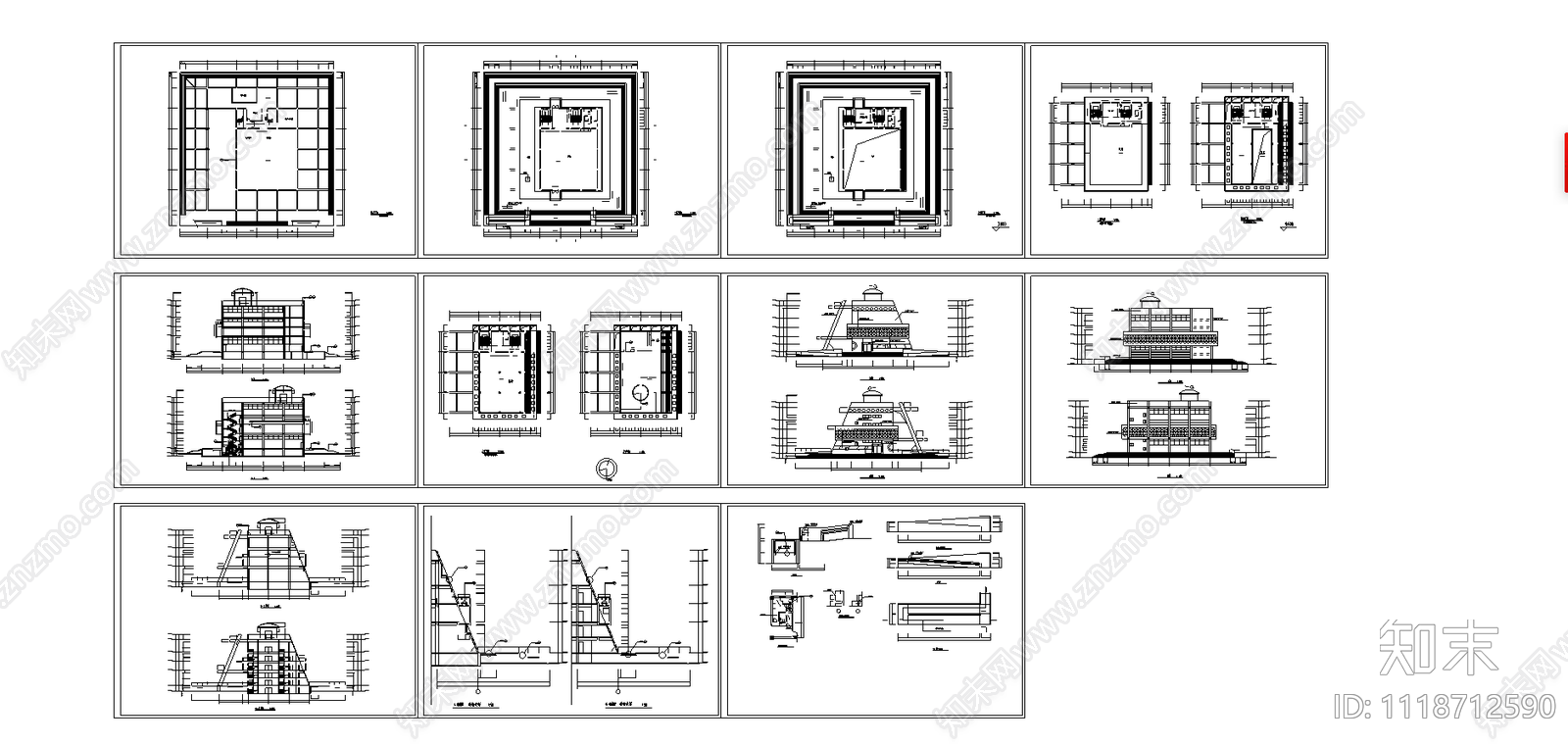 三层博物馆建筑设计图施工图施工图下载【ID:1118712590】