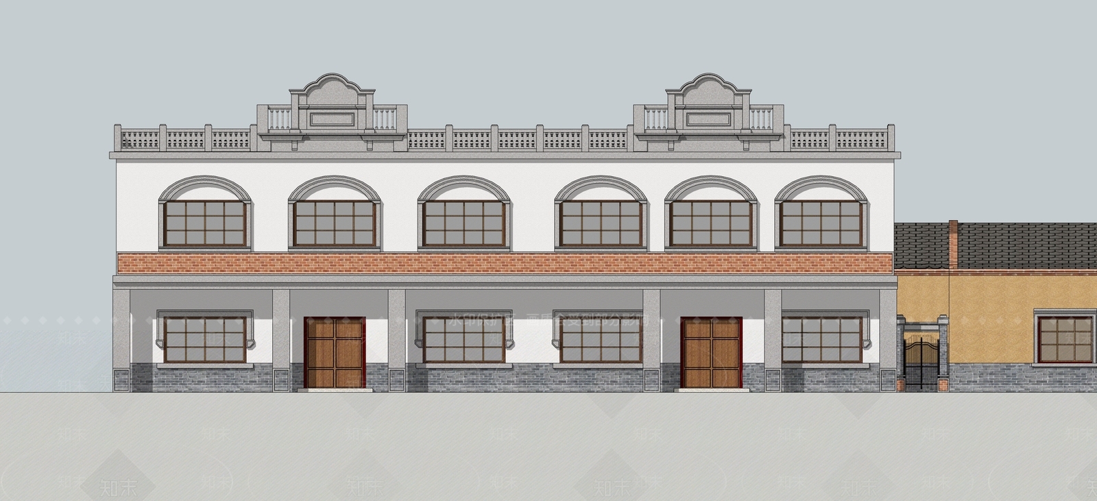 中式民国风乡村建筑SU模型下载【ID:1119332991】