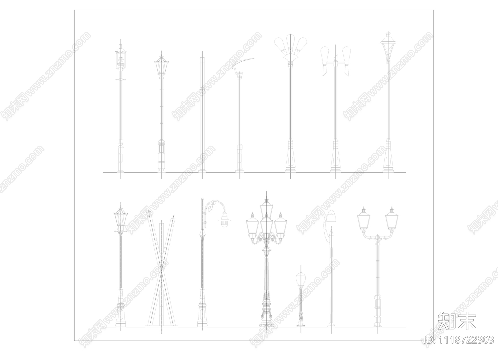新古典路灯CAD平面图cad施工图下载【ID:1118722303】